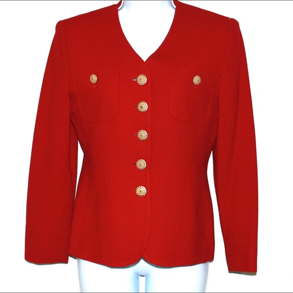 Vintage Red 100% Wool Structured Boxy Blazer - Picture 4 of 8